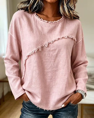 Crew Neck Solid Irregular Blouse