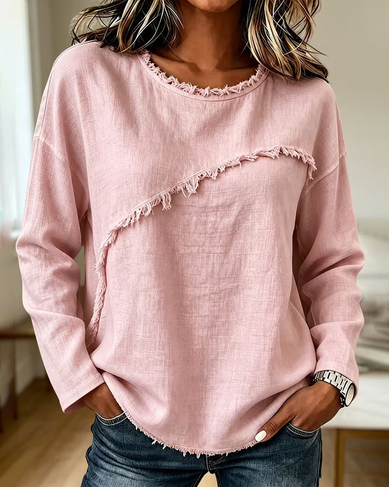 Crew Neck Solid Irregular Blouse