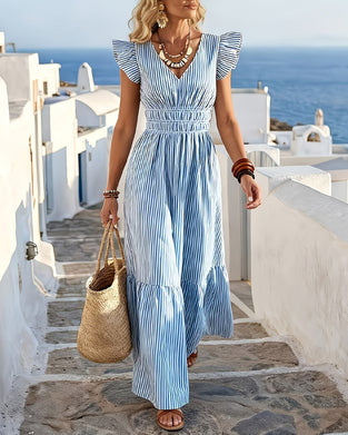 V-Neck Ruffle Sleeve Dress