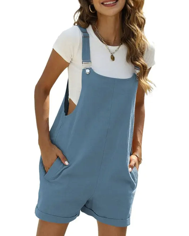 Solid Color Strap Shorts Set
