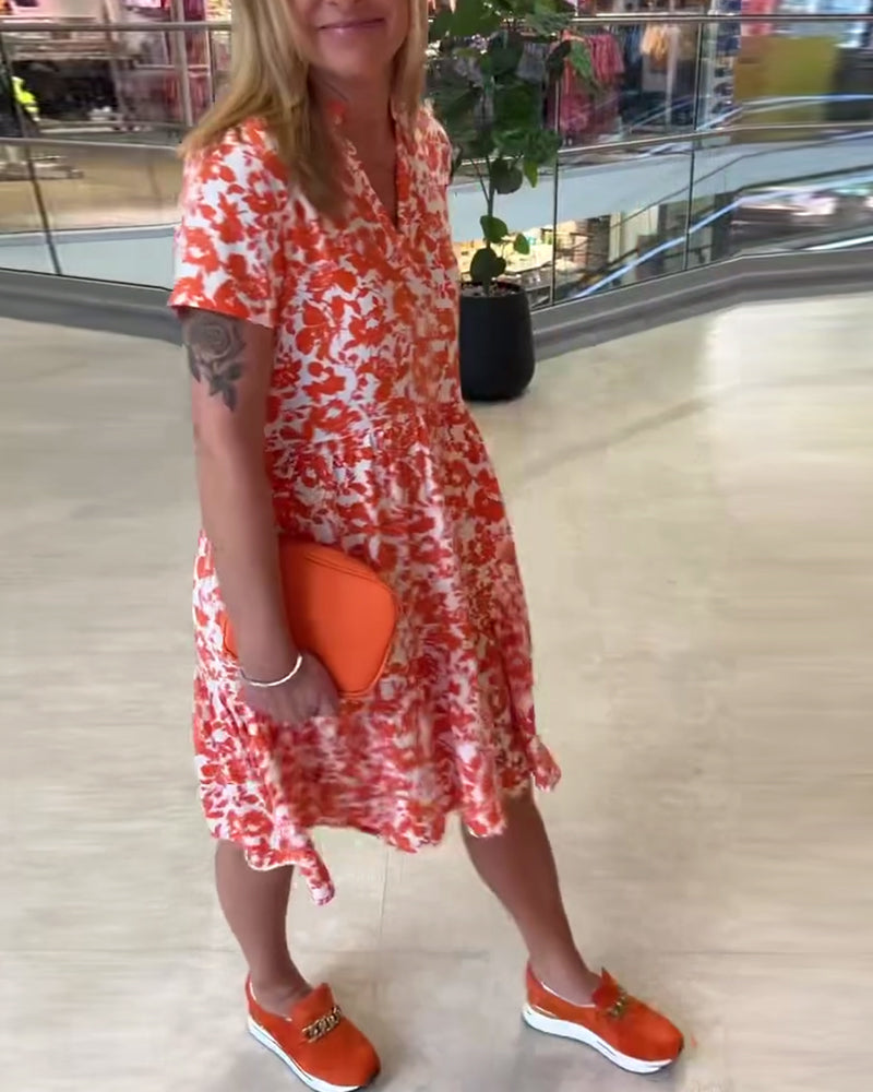 Short Sleeve Floral Midi Dress