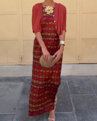 Short Coat Printed Long Dress Set