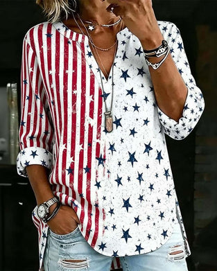 V-Neck Three-Quarter Sleeve Blouse