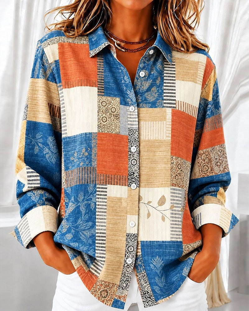 Plaid Color-Block Casual Shirt