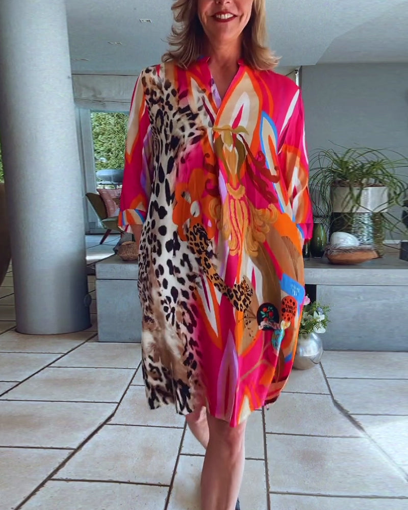 Colorful leopard print casual dress – iktops