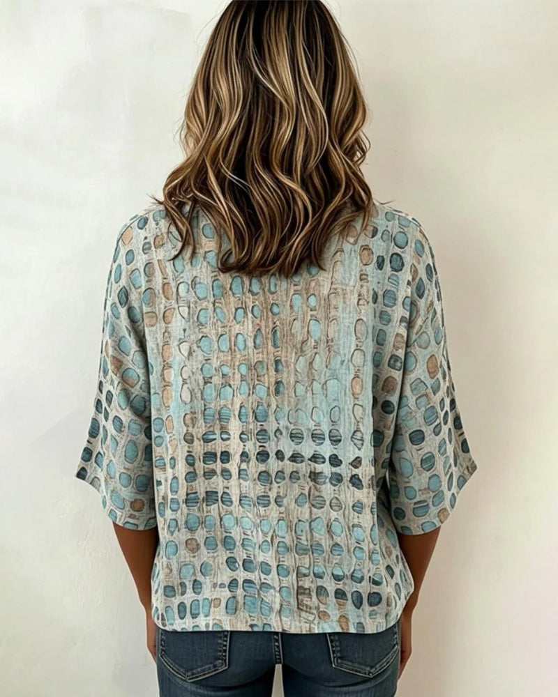 Crewneck Short-Sleeve Polka Dot Blouses