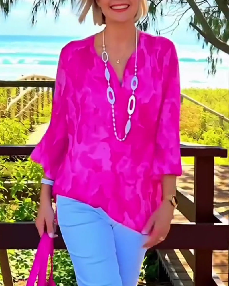 V-Neck Lightweight Print Blouse