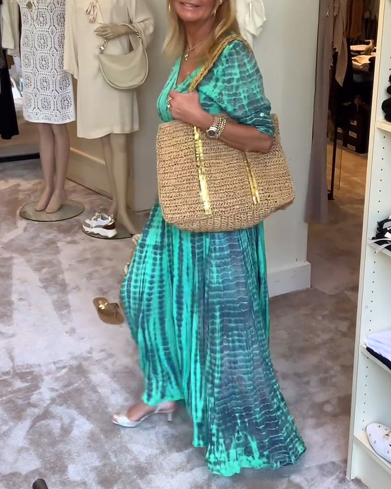 Printed V-neck button-down maxi dress