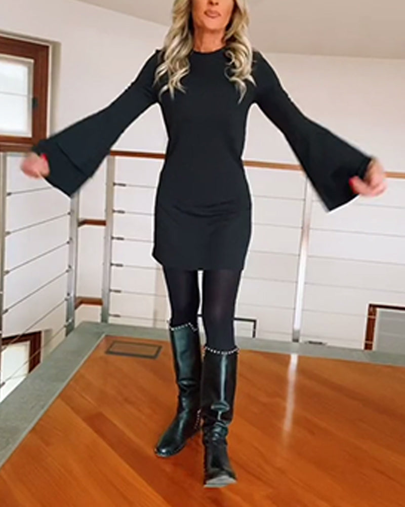 Fashion Solid Color Flare Sleeve Dress