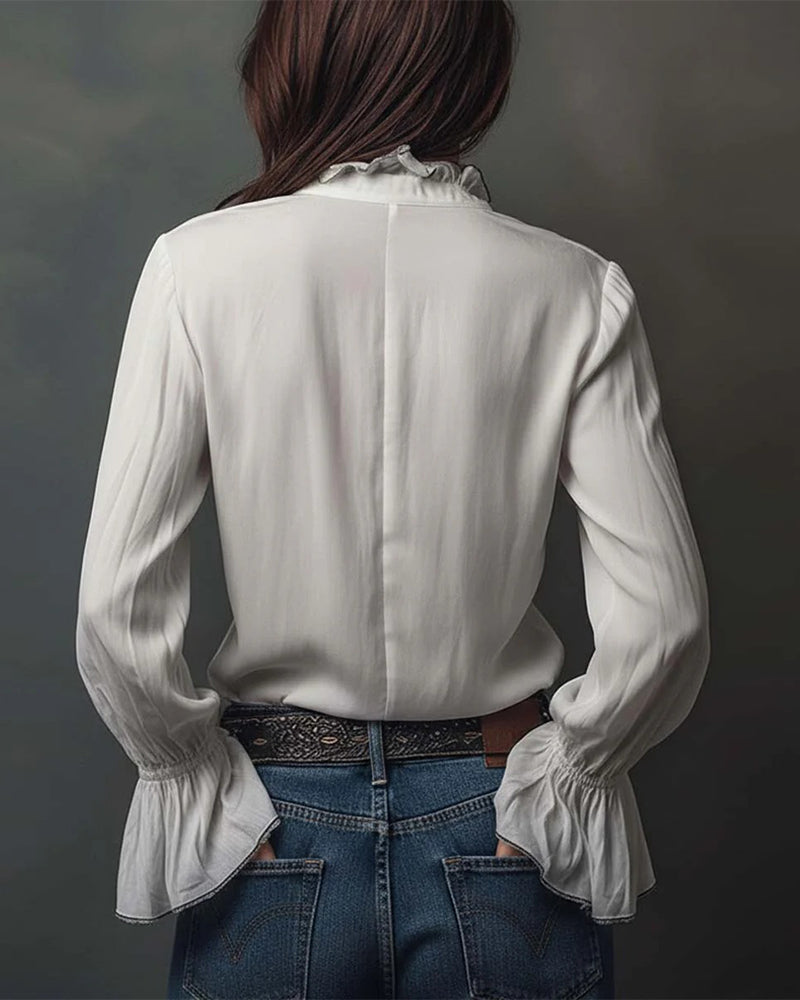 Stand-Collar Bell Sleeve Blouse