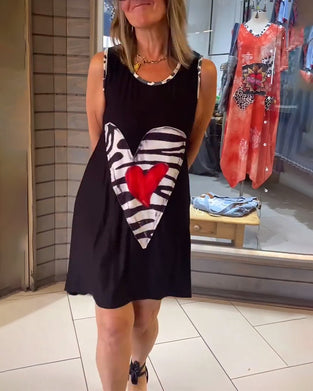 Zebra-Print Heart-Shaped Sleeveless Mini Dress