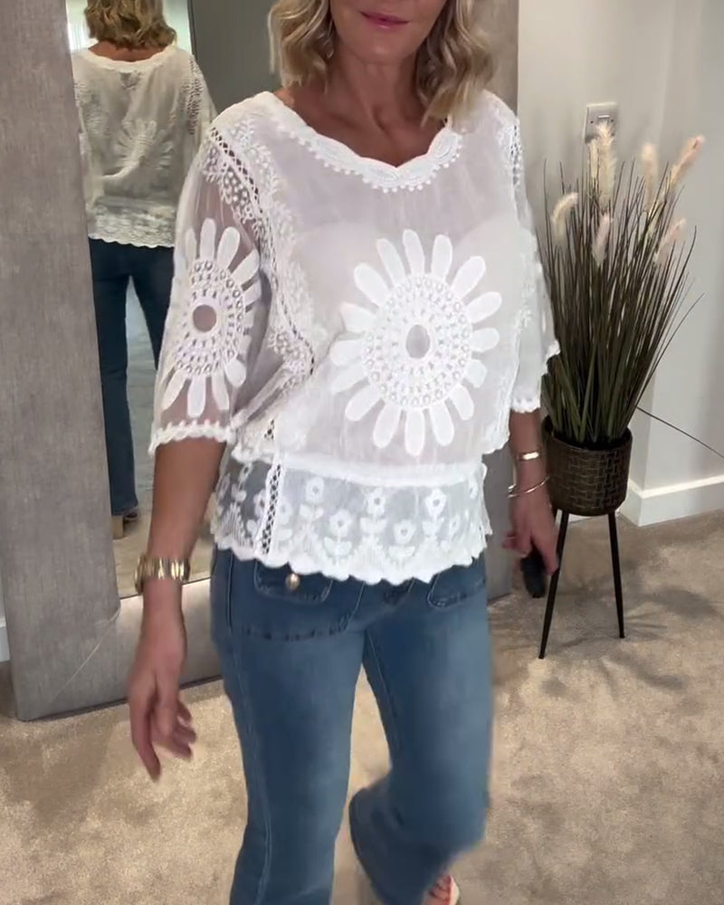 Embroidered Bat Lace Blouse