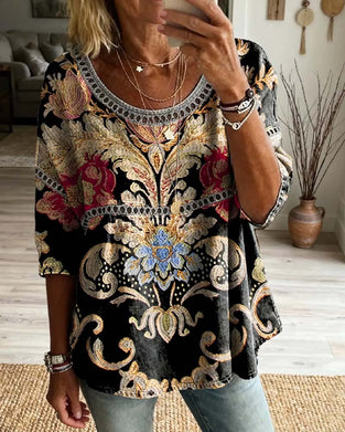Bohemian Openwork Printed Blouse