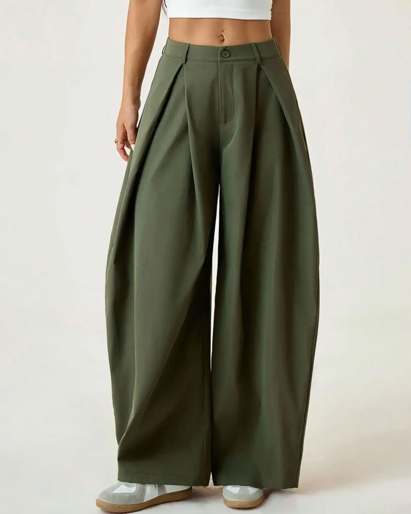 High-Waisted Pleated Wide-Leg Trousers