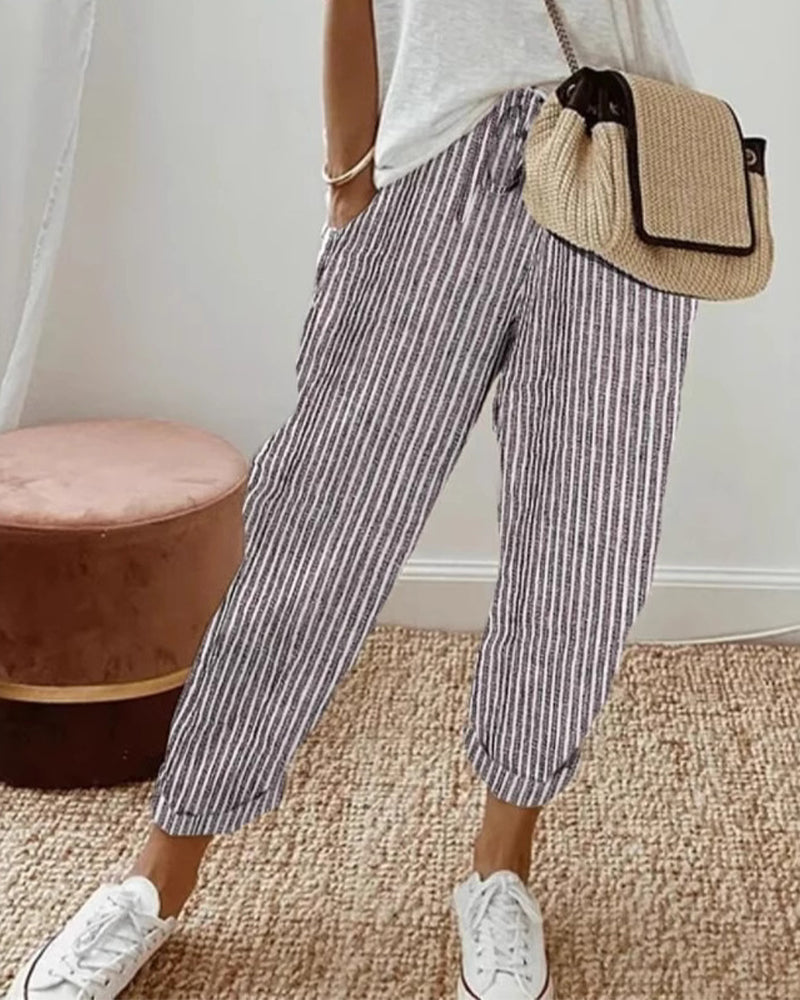 Casual Striped Cropped Pants