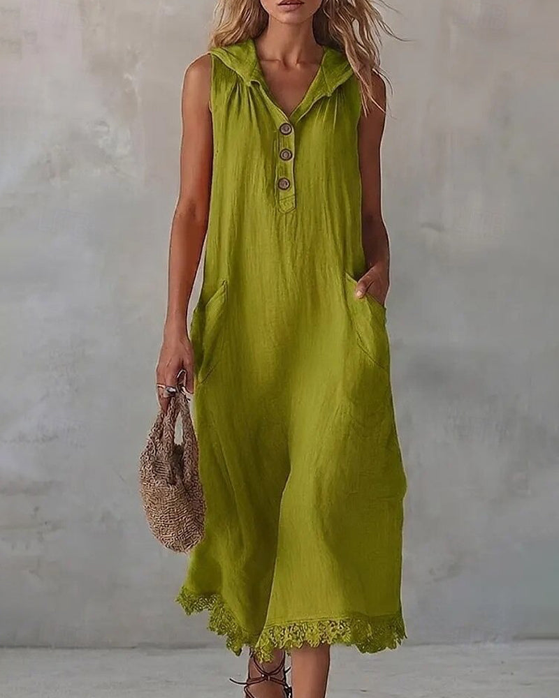 Hooded Sleeveless Lace Patchwork Dress