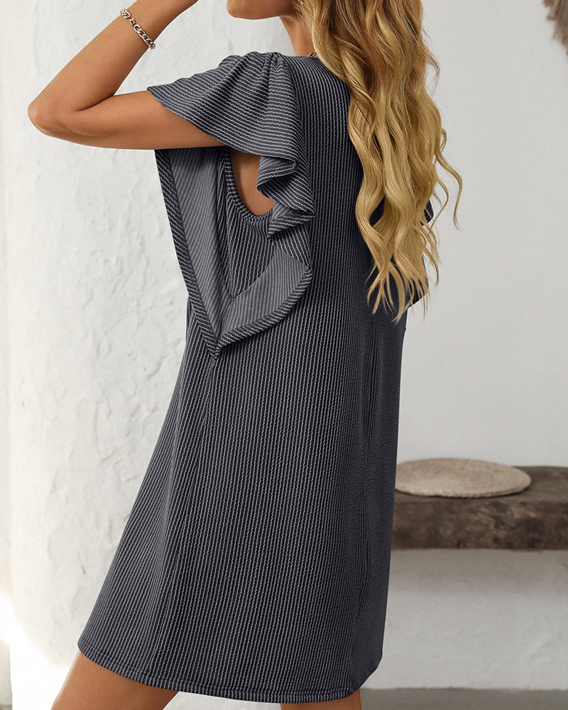 Twist Striped Ruffle Sleeve Dress