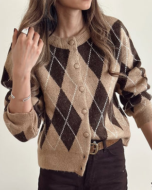 Retro Argyle Pattern Cardigan