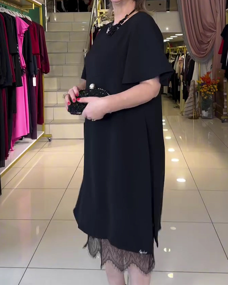 Lace Splicing Plus Size Slit Dress