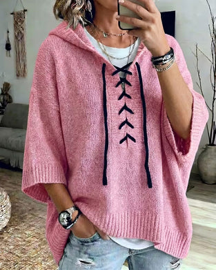 Tie Hooded Casual Pullover