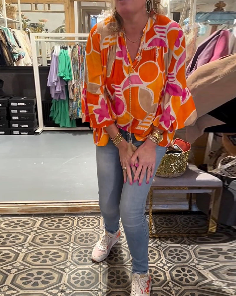 Colorful dropped-shoulder blouse