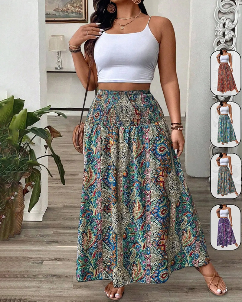 Casual High Waist Printed Skirt