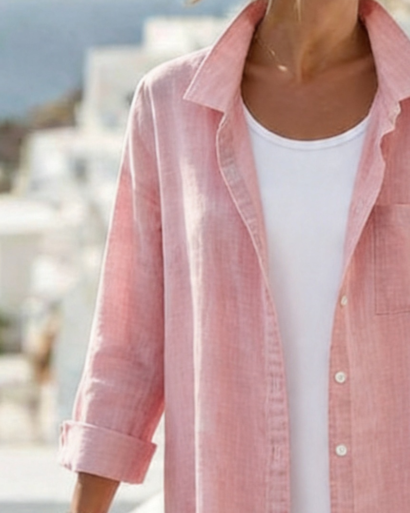 Lapel Button Long Shirt Dress