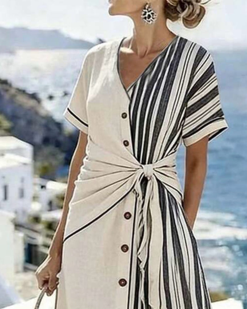 Short Sleeve Slit A-Line Dress