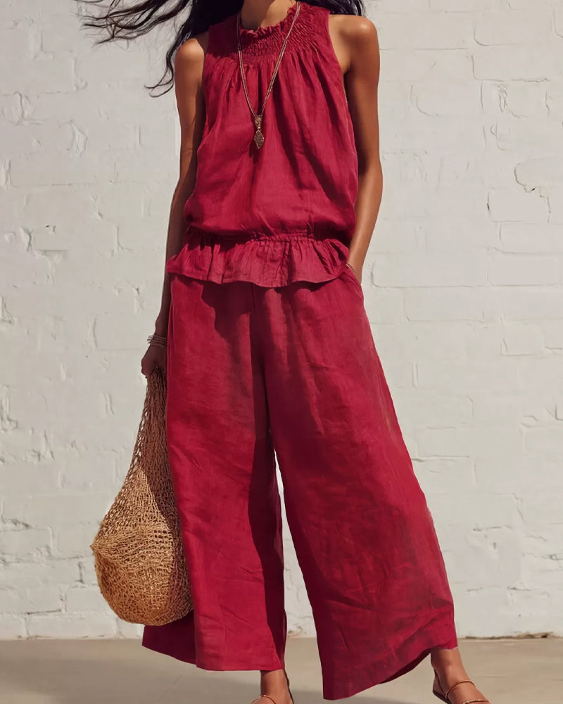 Sleeveless Ruffle Wide-Leg Pants Set