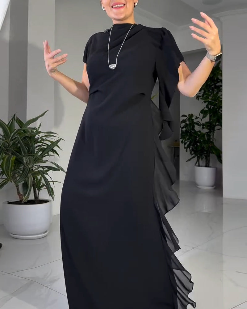 Solid Color Fashionable Ruffle Design Dress