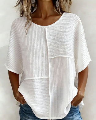 Vertical Textured Patchwork Loose Top