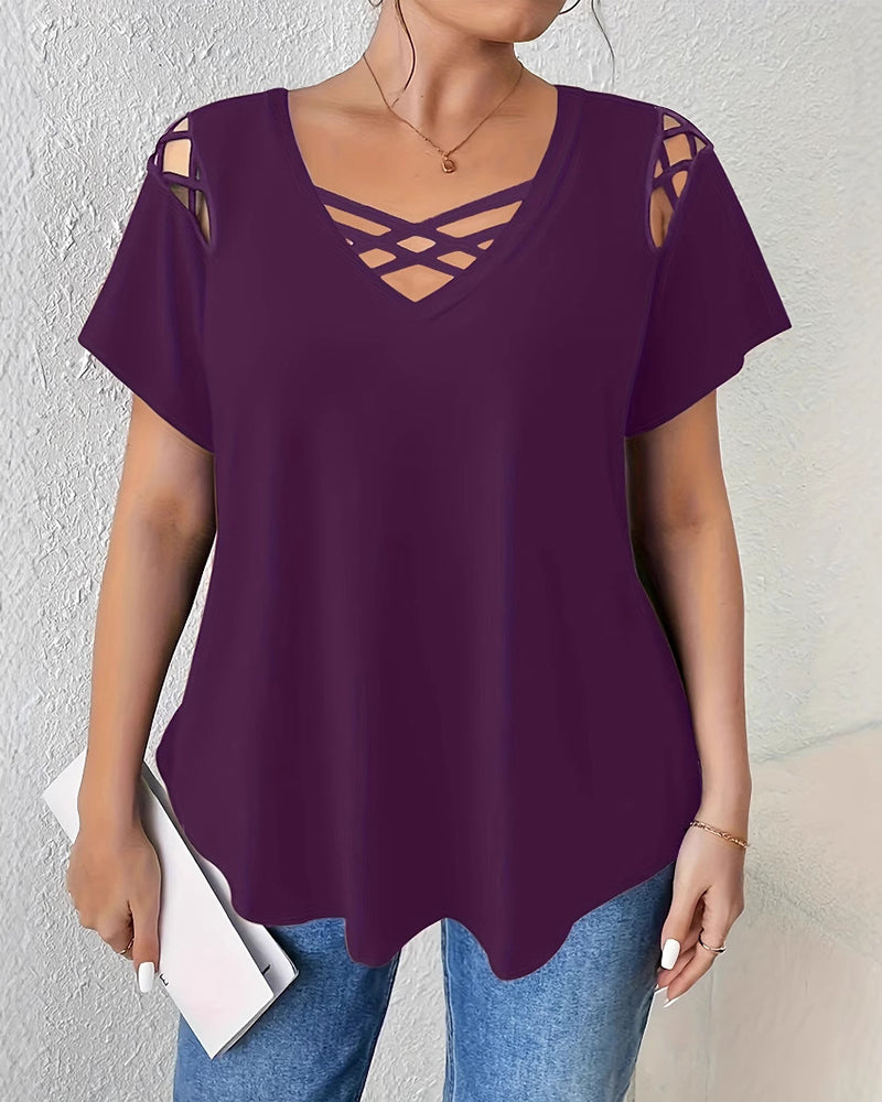 Solid Short Sleeve Crisscross Strap T-Shirt