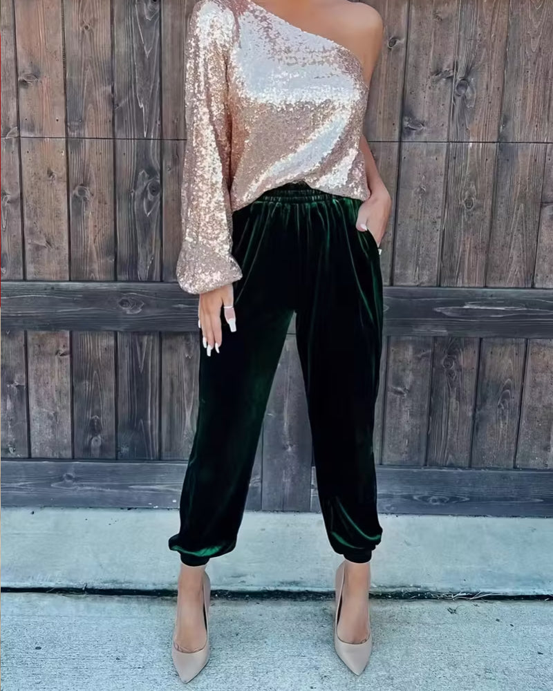 High-Waisted Solid Color Jogger Pants