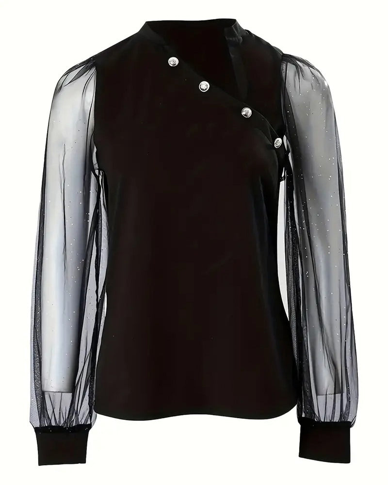 Fashionable Irregular Button Long-Sleeved T-Shirt