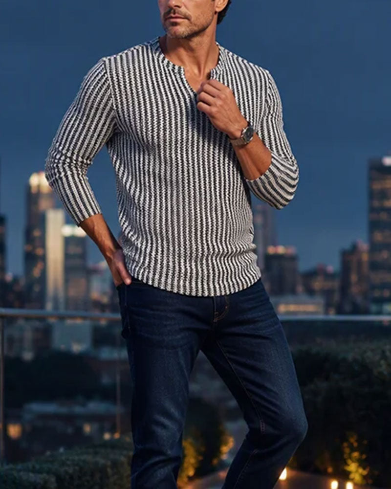 Striped Three-Quarter Sleeve Men's Top