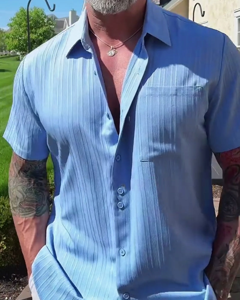 Solid-Color Short-Sleeve Casual Shirt