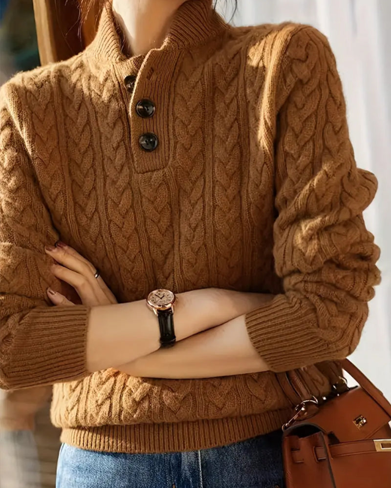 Stand Collar Cable Knit Pullover