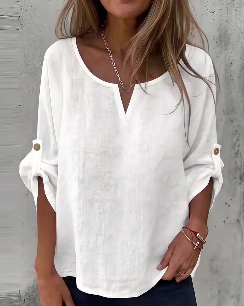 Solid Casual Button Blouse