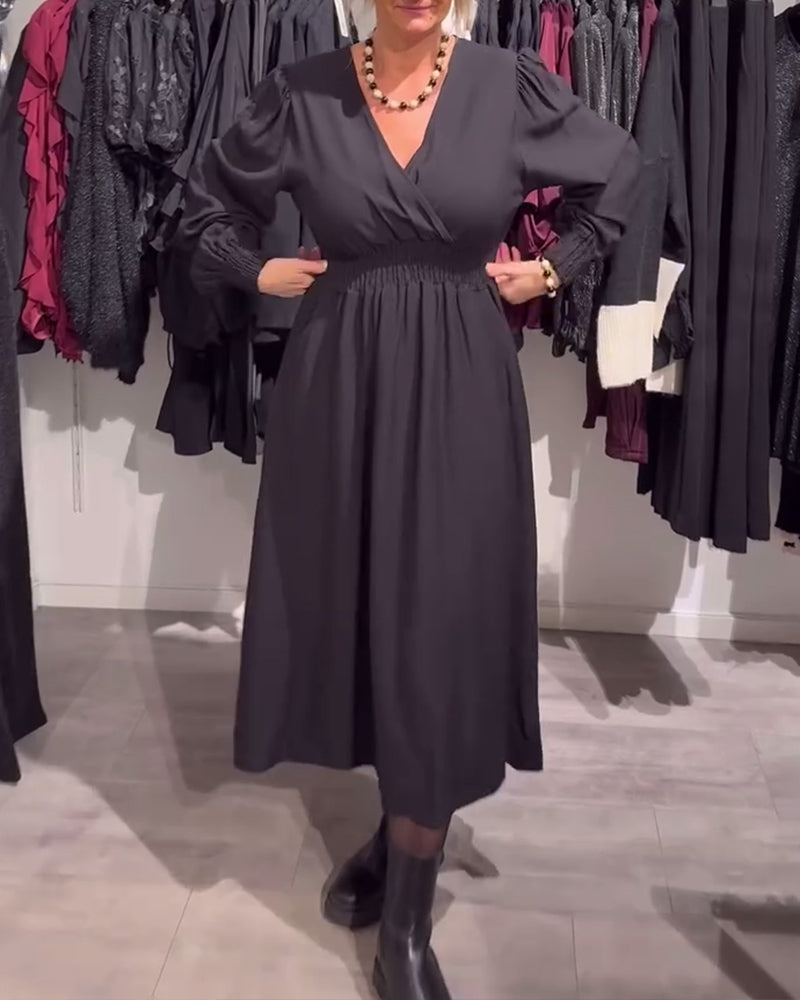 Puff Sleeve Waist-Cinching Dress