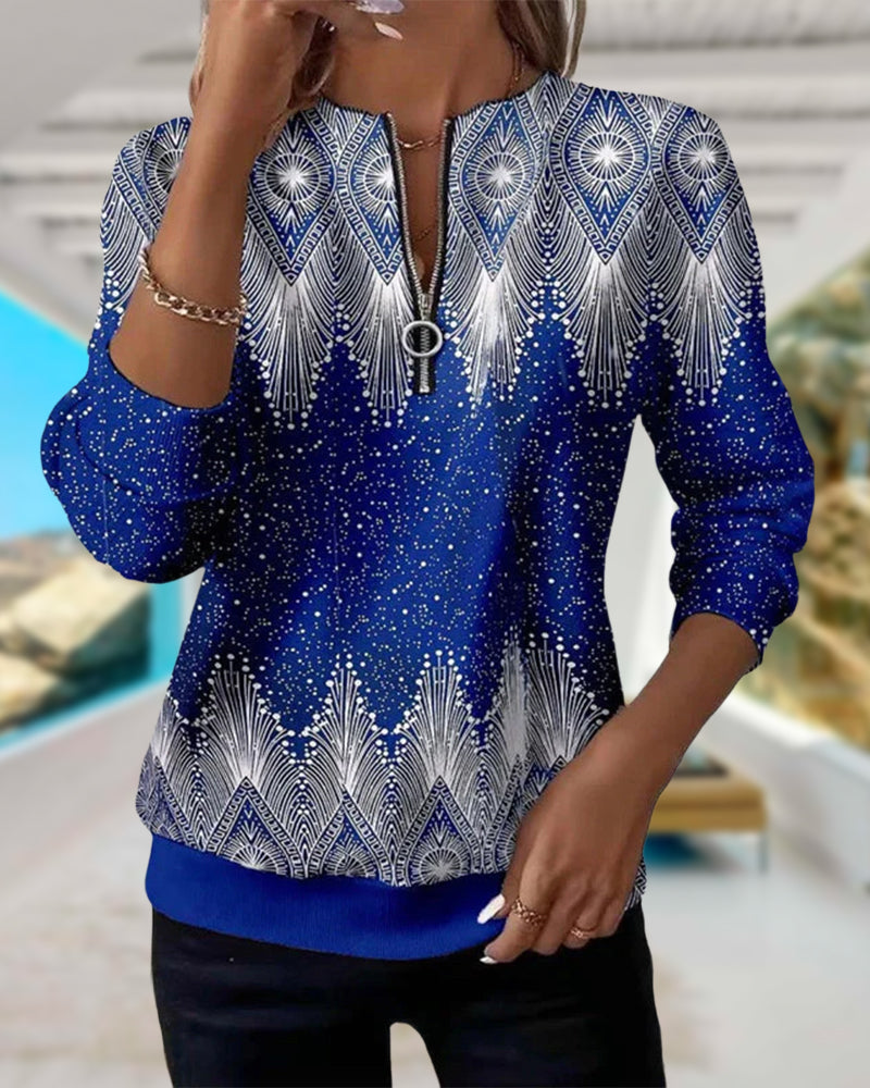 Half-Zip Retro Printed Hoodie