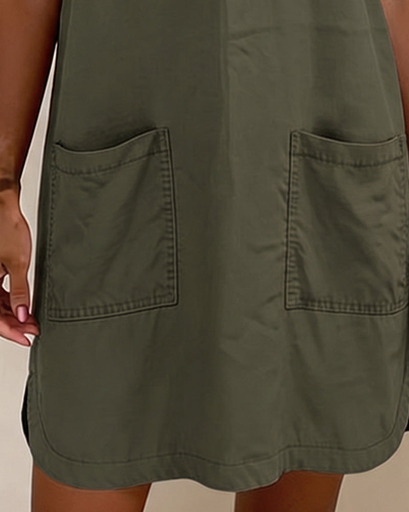 Tie V Neck Pocket Sheath Dress