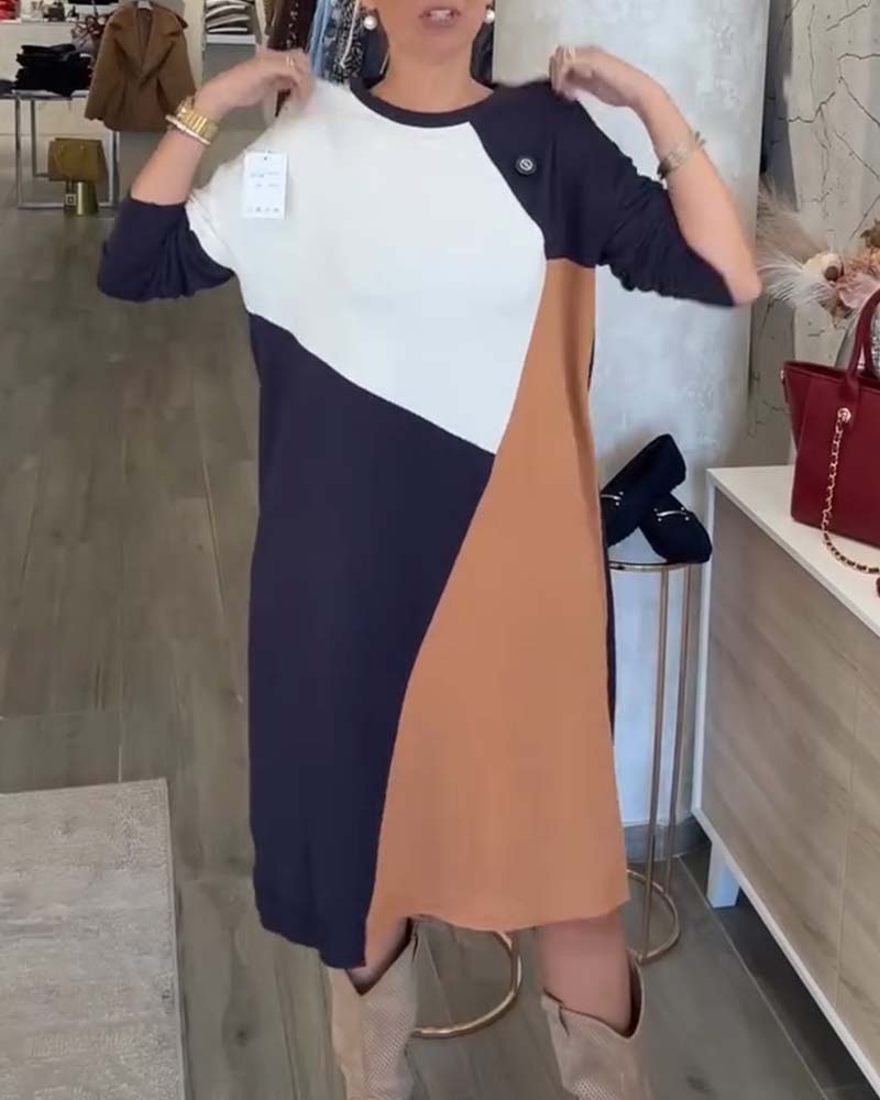 Stylish Loose Color-Blocked Dress