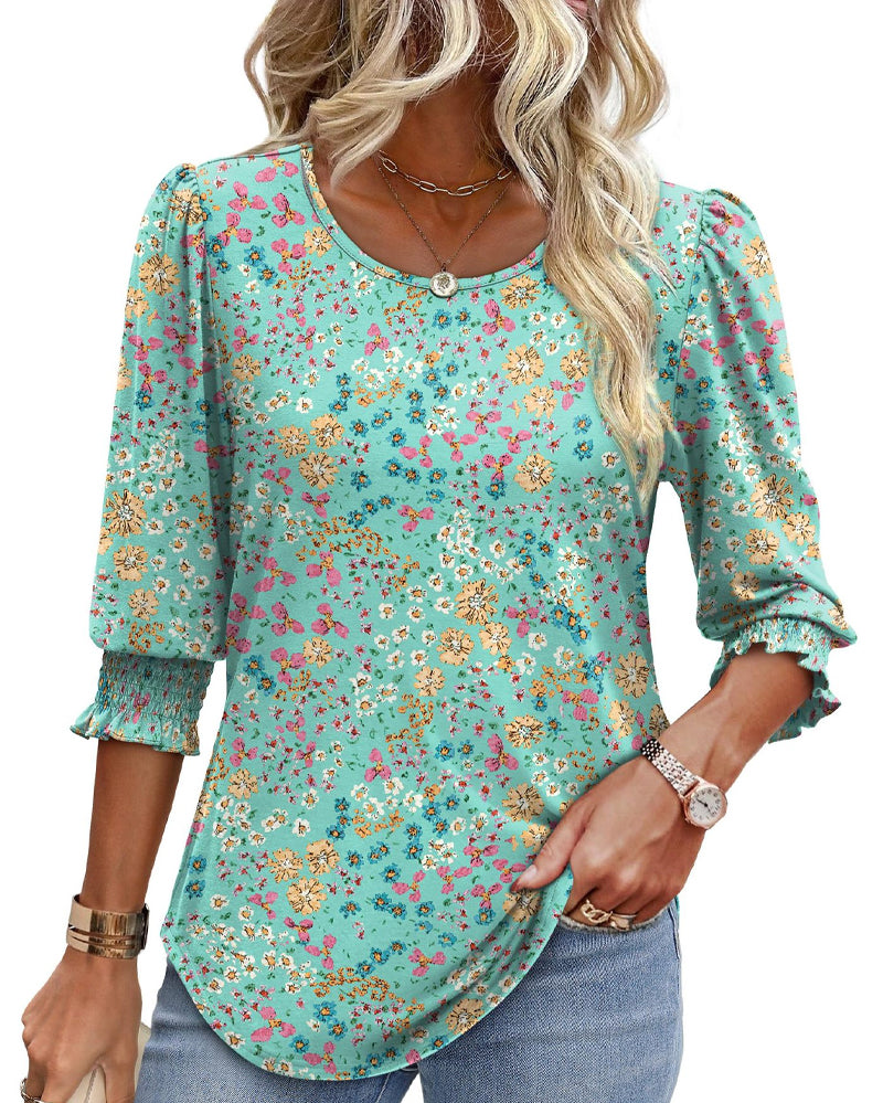 Puff Sleeve Printed Blouse