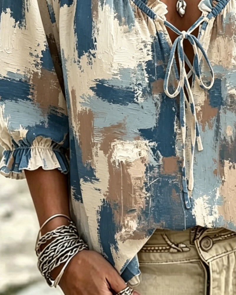 Casual Printed V-Neck Blouse