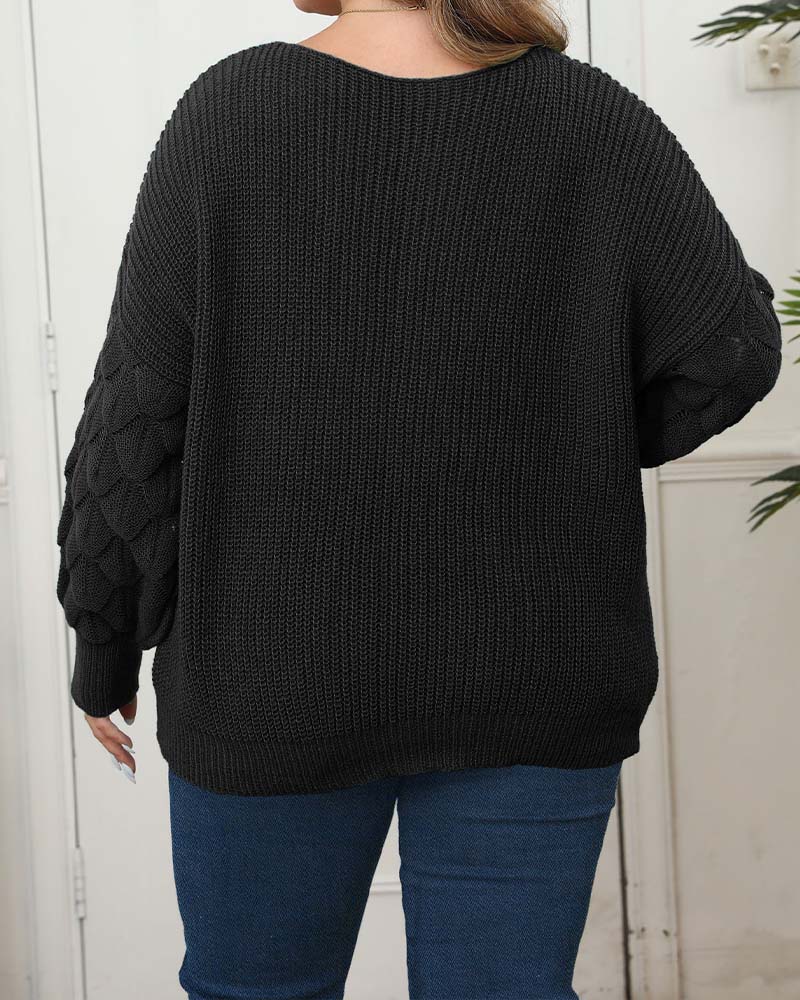Puff Sleeve V-Neck Knit Pullover