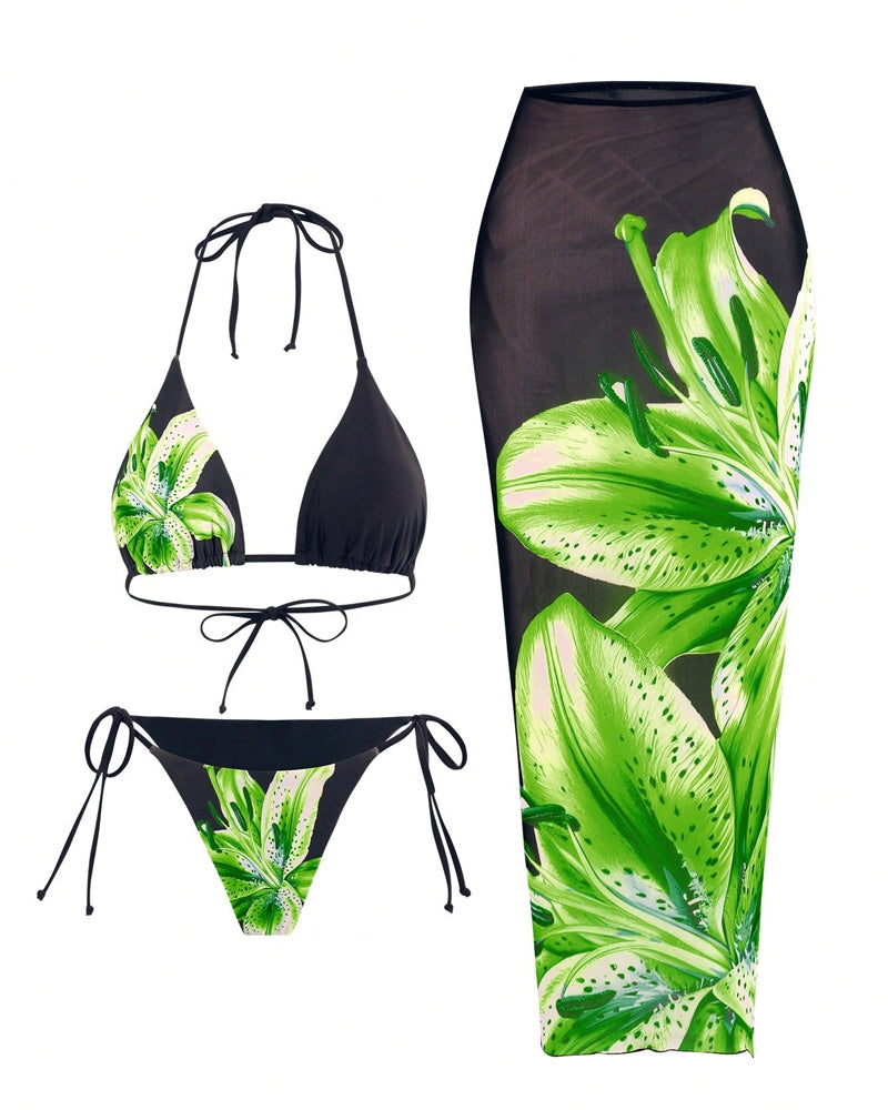 Sexy Printed Three-Piece Swimsuit