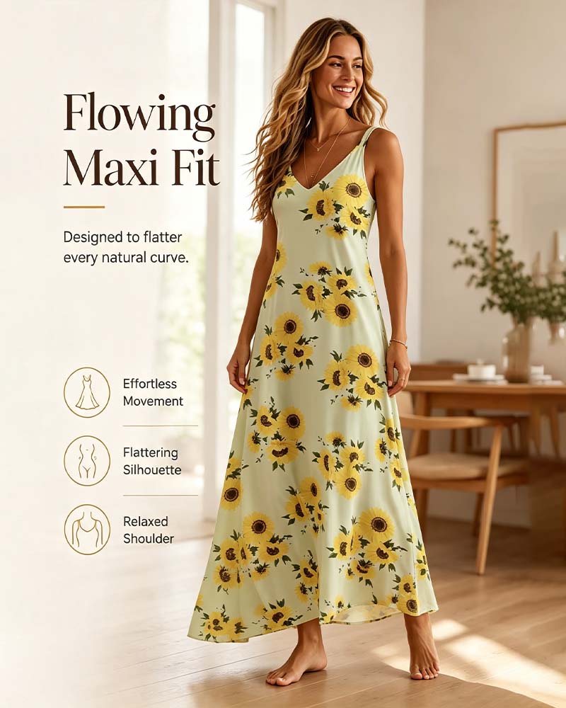Long Print Spaghetti Strap Dress