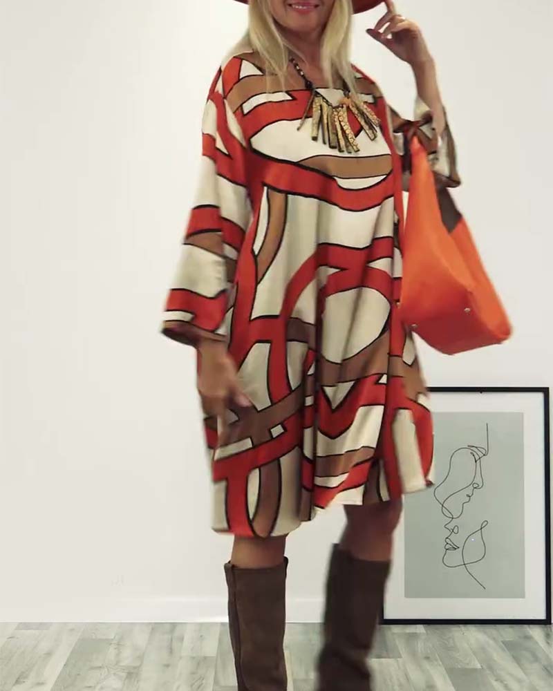 Round neck printed dress