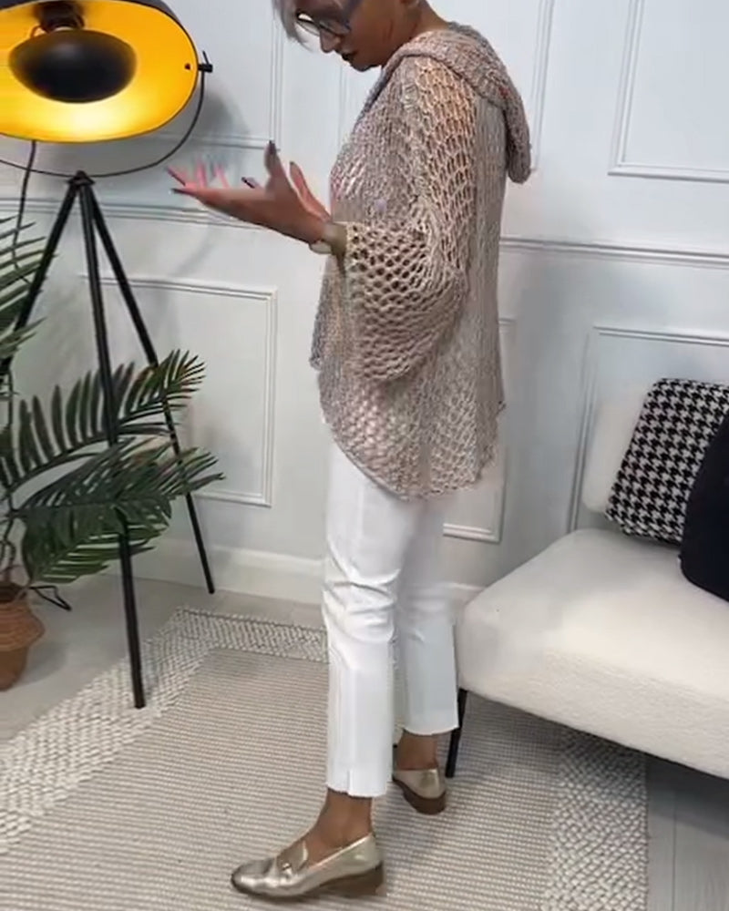 Solid color star cutout hooded sweater