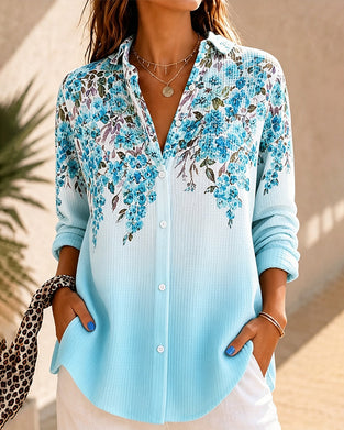 Stylish Gradient Floral Lapel Shirt